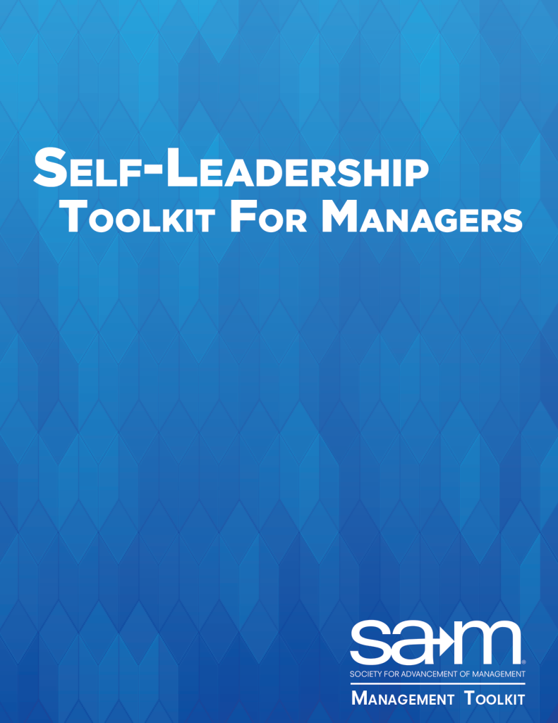 Self Leadership Toolkit for Managers cover tile with the SAM logo and "Society for Advancement of Management" on a blue geometric background.