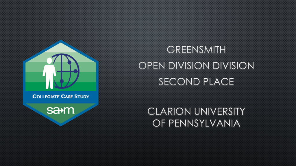 2016 GREENSMITH OPEN DIVISION DIVISION SECOND PLACE CLARION UNIVERSITY OF PENNSYLVANIA