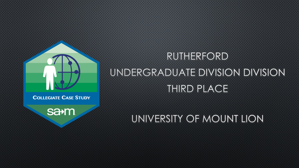 2011 RUTHERFORD UNDERGRADUATE DIVISION DIVISION THIRD PLACE UNIVERSITY OF MOUNT LION