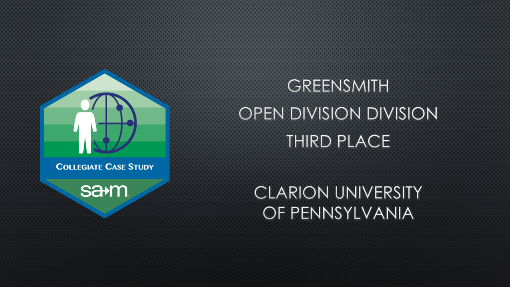 2015 - GREENSMITH OPEN DIVISION DIVISION THIRD PLACE CLARION UNIVERSITY OF PENNSYLVANIA