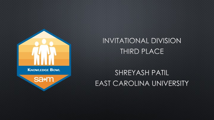 2025 Business Knowledge Bowl INVITATIONAL DIVISION THIRD PLACE SHREYASH PATIL EAST CAROLINA UNIVERSITY