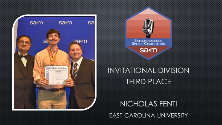 2025 Extemporaneous Speech INVITATIONAL DIVISION THIRD PLACE NICHOLAS FENTI east carolina university