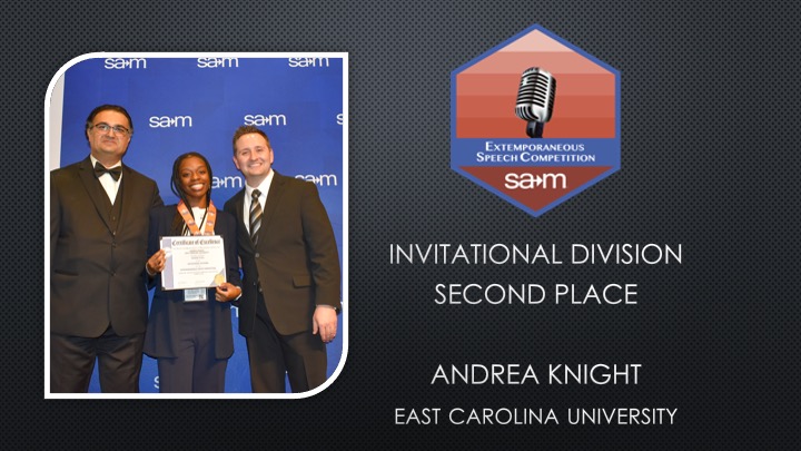 2025 EXTEMPORANEOUS SPEECH INVITATIONAL DIVISION SECOND PLACE ANDREA KNIGHT east carolina university